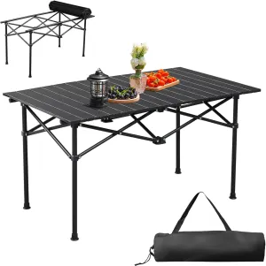 Camping Table Folding Portable Camp Fold Up Aluminum Lightweight with Carry Bag,Ultralight Collapsible Outdoor Camp Roll Up Table for Travel Hiking Beach Backyard BBQ Party,37x20 in, Black