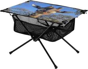 Camping Table Lightweight Portable Folding Table with Mesh Storage Net Giraffe Eye Animal Ideal for Camping Hiking Beach Picnic Travel Backyard