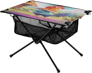 Camping Table Lightweight Portable Folding Table with Mesh Storage Net Rooster Chicken Sheep Ideal for Camping Hiking Beach Picnic Travel Backyard