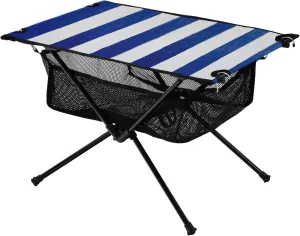 Camping Table Lightweight Portable Folding Table with Mesh Storage Net Stripes Blue and White Ideal for Camping Hiking Beach Picnic Travel Backyard