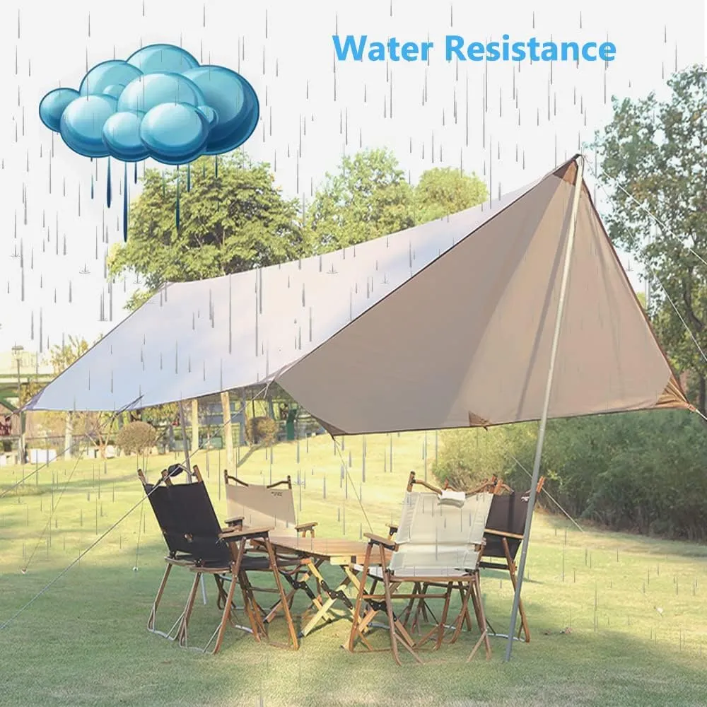 Camping Tarp 10×10ft with Poles Hammock Rain Fly Backpacking PU 3000mm Waterproof UV Protection with Tent Stakes, Ropes, Tensioners and Carry Bag for Camping,Hiking,Backpacking,Fishing(Size:10ftx16ft)