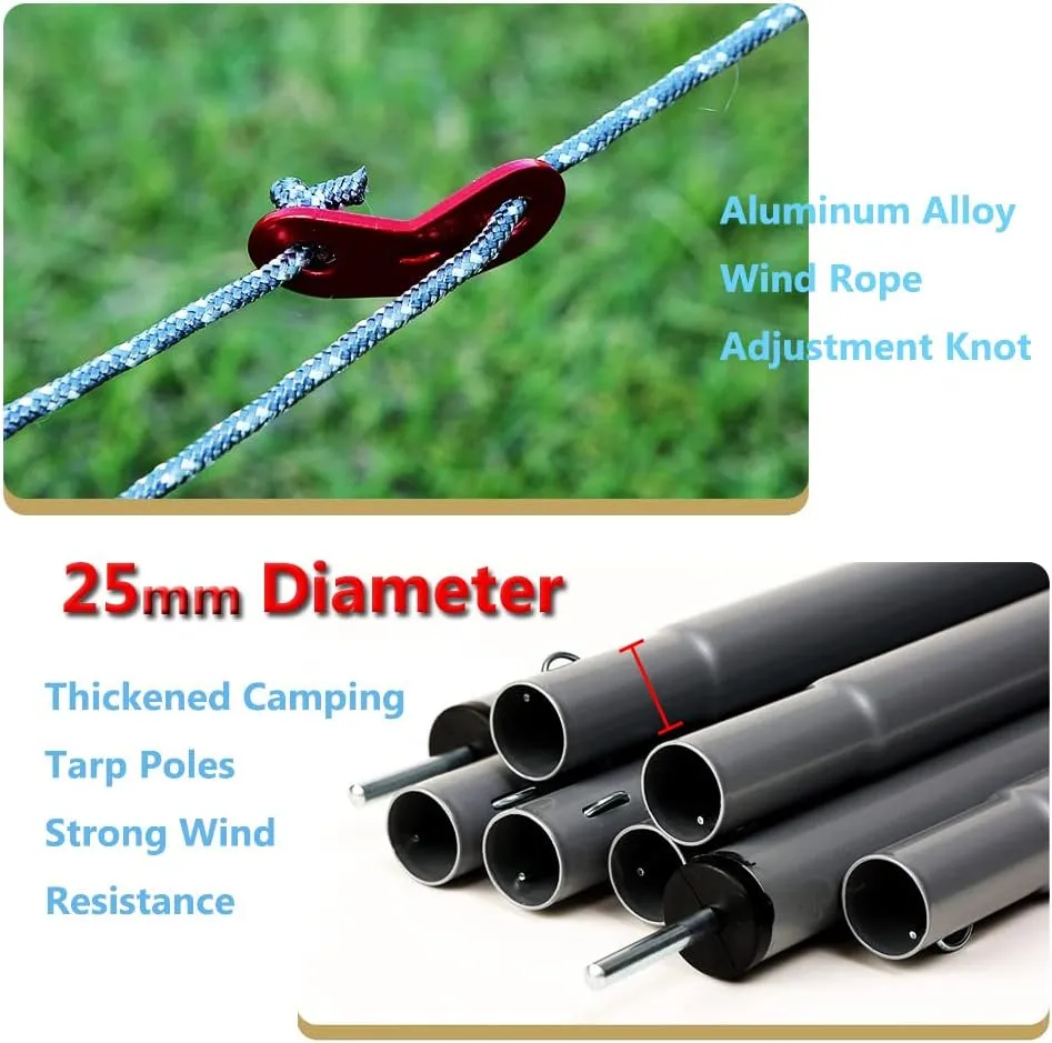 Camping Tarp 10×10ft with Poles Hammock Rain Fly Backpacking PU 3000mm Waterproof UV Protection with Tent Stakes, Ropes, Tensioners and Carry Bag for Camping,Hiking,Backpacking,Fishing(Size:10ftx16ft)