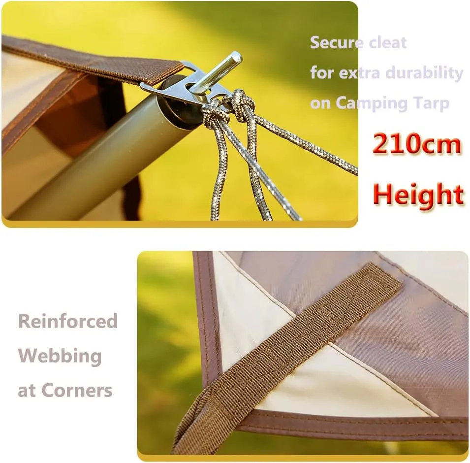 Camping Tarp 10×10ft with Poles Hammock Rain Fly Backpacking PU 3000mm Waterproof UV Protection with Tent Stakes, Ropes, Tensioners and Carry Bag for Camping,Hiking,Backpacking,Fishing(Size:10ftx16ft)