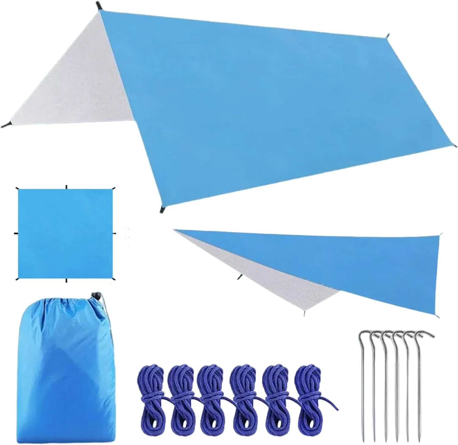 Camping Tarp, 10x10ft Waterproof Lightweight Hammock Rain Fly Sunshade, Multipurpose Silver Coated Survival Tarp for Camping, Hiking and Outdoor Activities