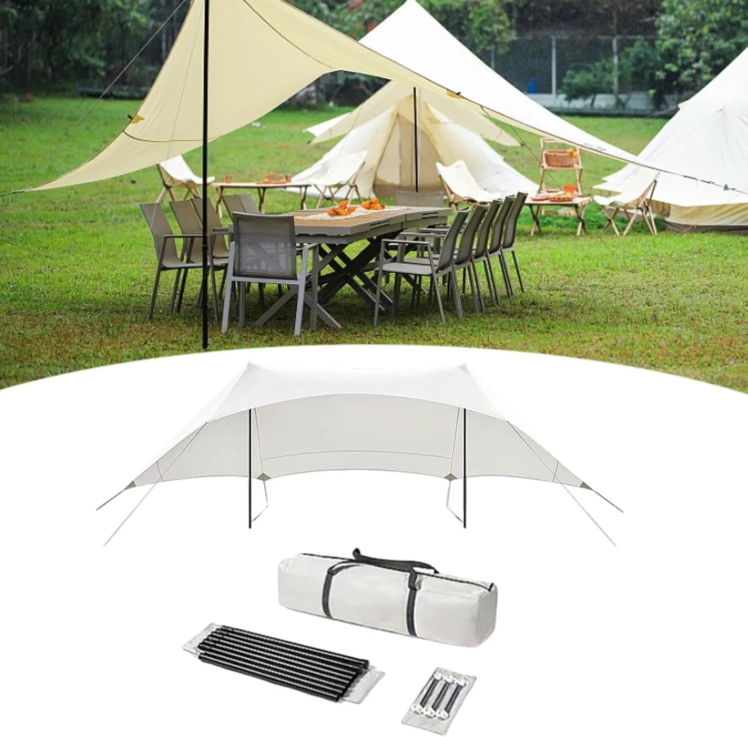 Camping Tarp Camping Canopy Gear Versatile Sun Protection with Storage Bag Tent Tarp for Backpacking Beach Yard Garden Travel, Height 2.4m