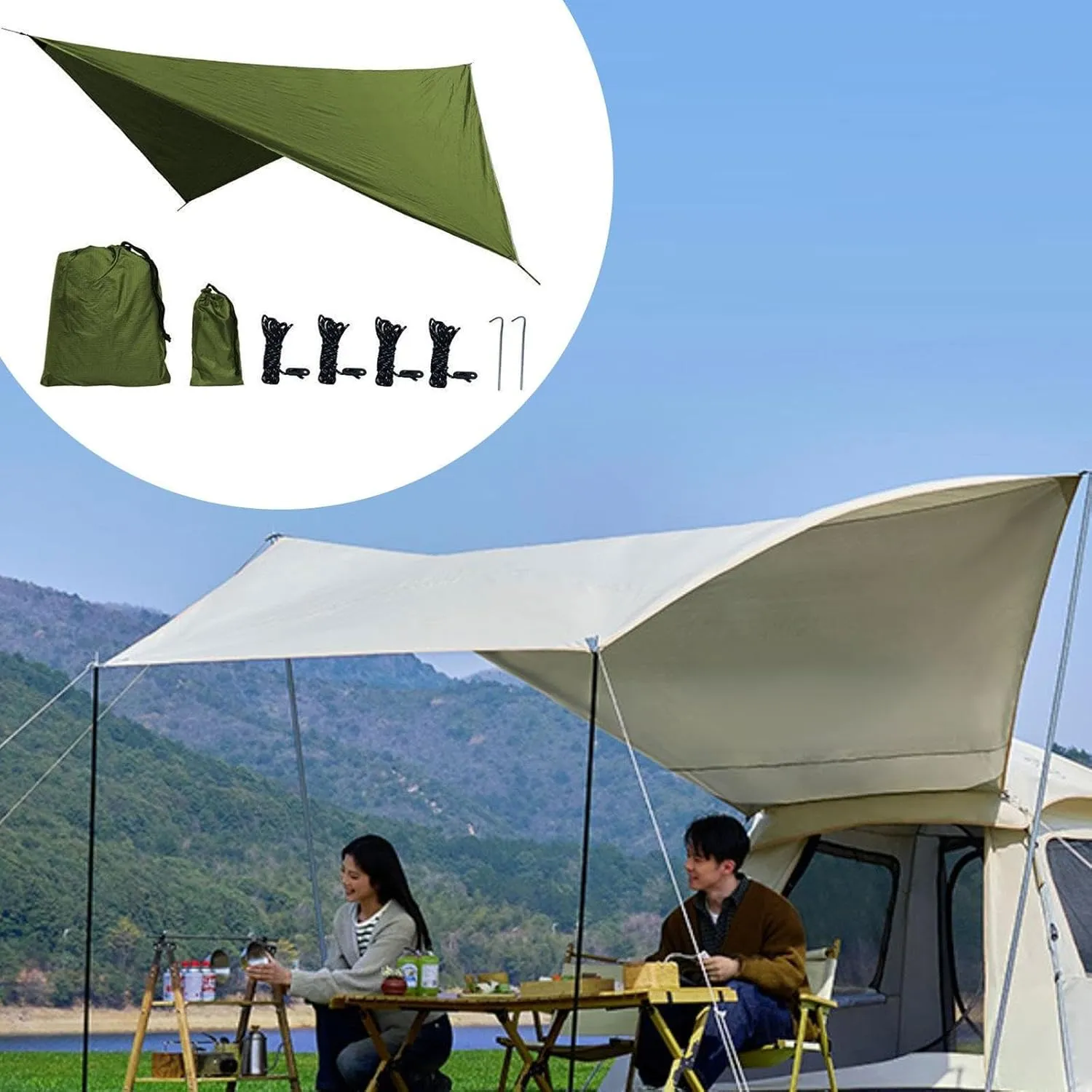 Camping Tarp Hammock Canopy Large Portable Camping Tent Tarp Canopy for Beach Outdoor Activities Garden Travel Picnic, Green