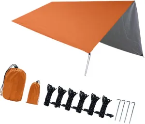 Camping Tarp Rain Shelter Rainproof Compact Hammock Tarp Tent Tarp Camping Canopy for Garden BBQ Hiking Traveling Backpacking, Orange