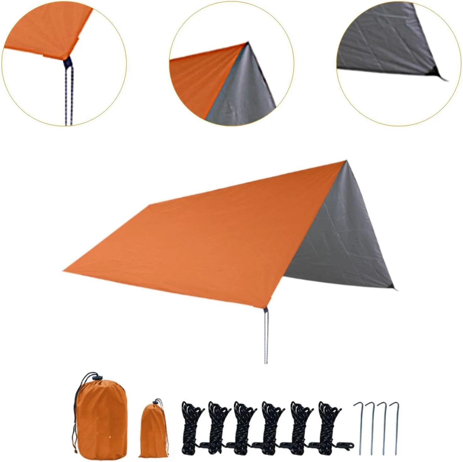 Camping Tarp Rain Shelter Rainproof Compact Hammock Tarp Tent Tarp Camping Canopy for Garden BBQ Hiking Traveling Backpacking, Orange
