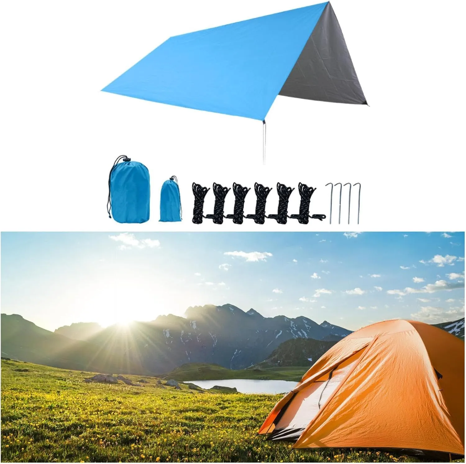 Camping Tarp Shelter Ultralight Compact Portable Camping Canopy Tent Tarp for Hiking Travel Beach Barbecue Outdoor Activities