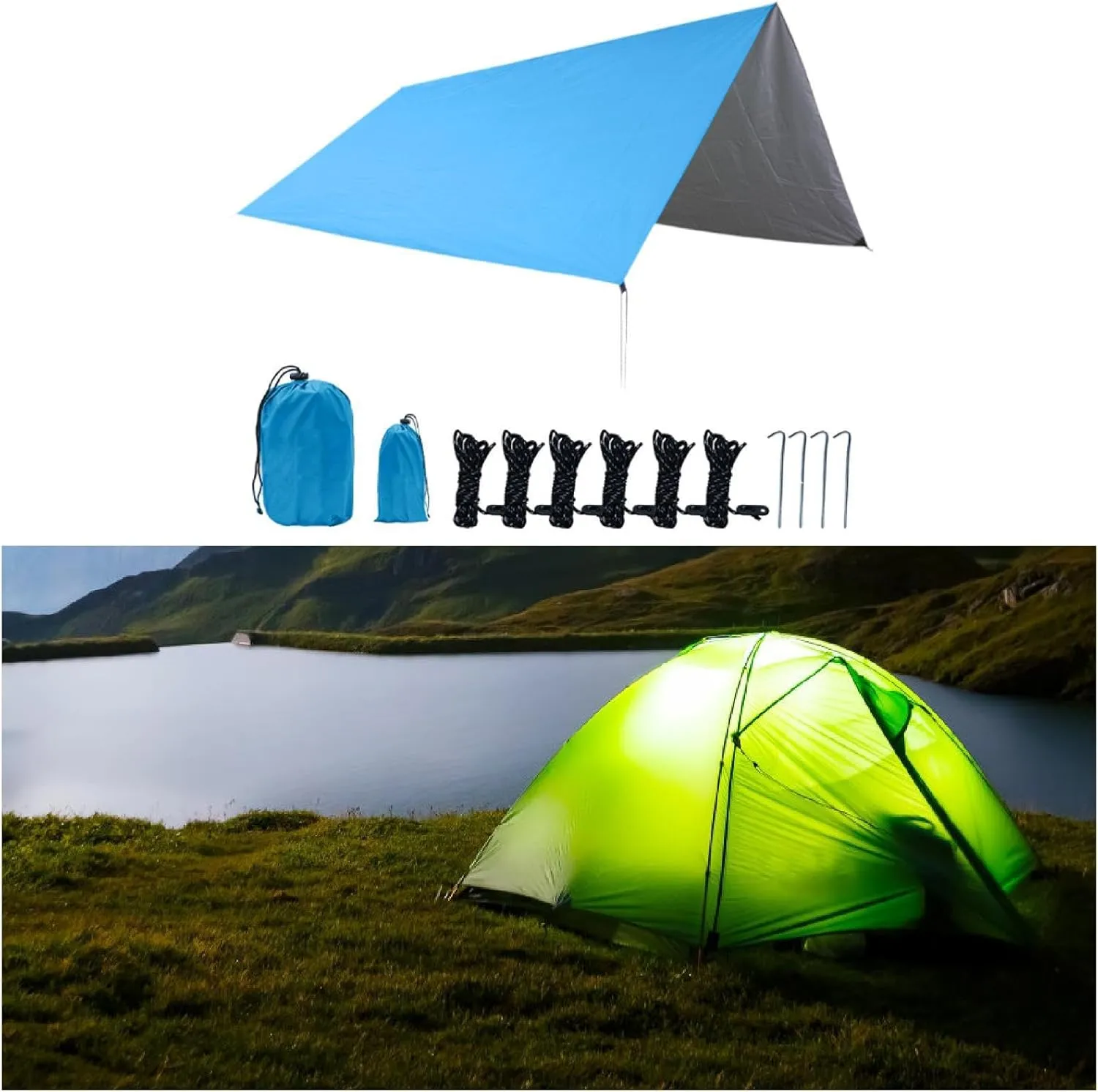 Camping Tarp Shelter Ultralight Compact Portable Camping Canopy Tent Tarp for Hiking Travel Beach Barbecue Outdoor Activities