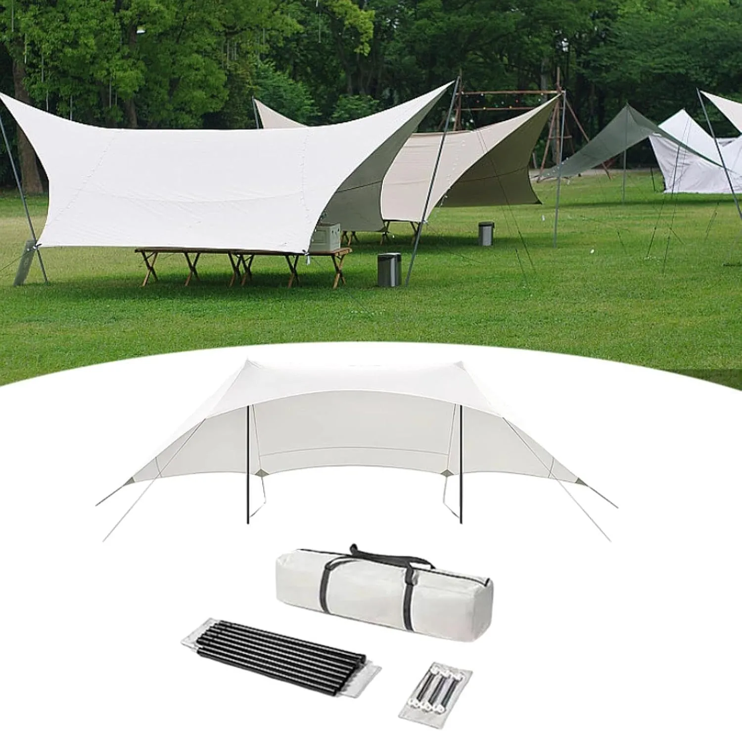 Camping Tarp Tent Tarp Awning, Sun Protection Ultralight Camping Canopy with Storage Bag, for Travel Outdoor Fishing Hammock, Height 2.4m