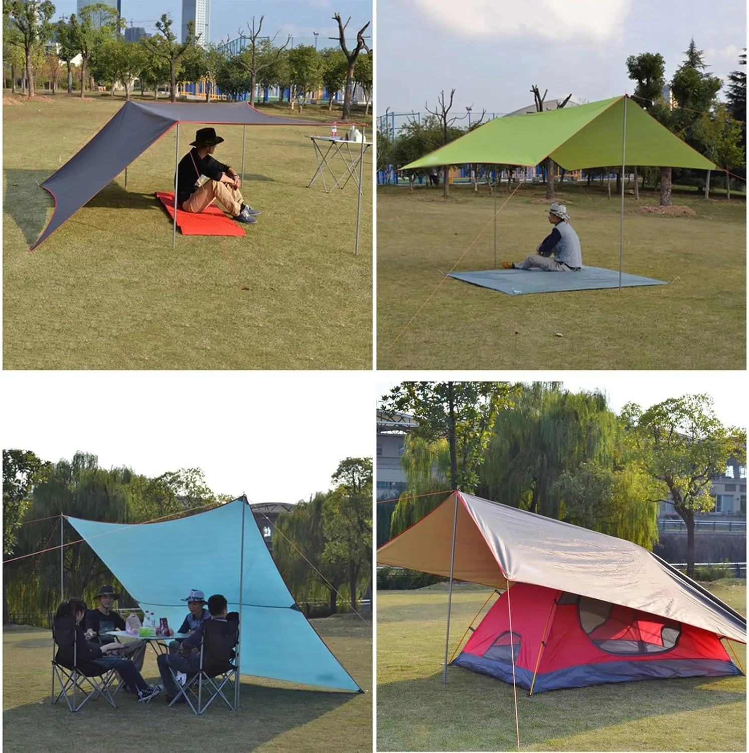 Camping Tarp, Waterproof Outdoor Awning Hammock Tarp Rain Fly Lightweight Camping Tent Sun Shelter for Tourism Hiking Beach Pergola