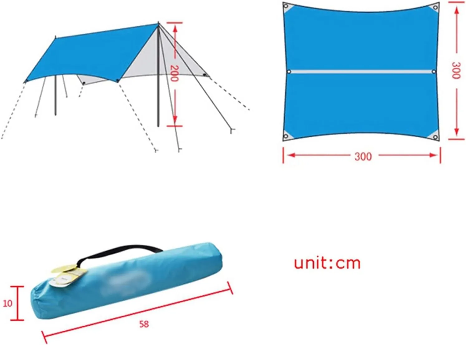 Camping Tarp, Waterproof Outdoor Awning Hammock Tarp Rain Fly Lightweight Camping Tent Sun Shelter for Tourism Hiking Beach Pergola