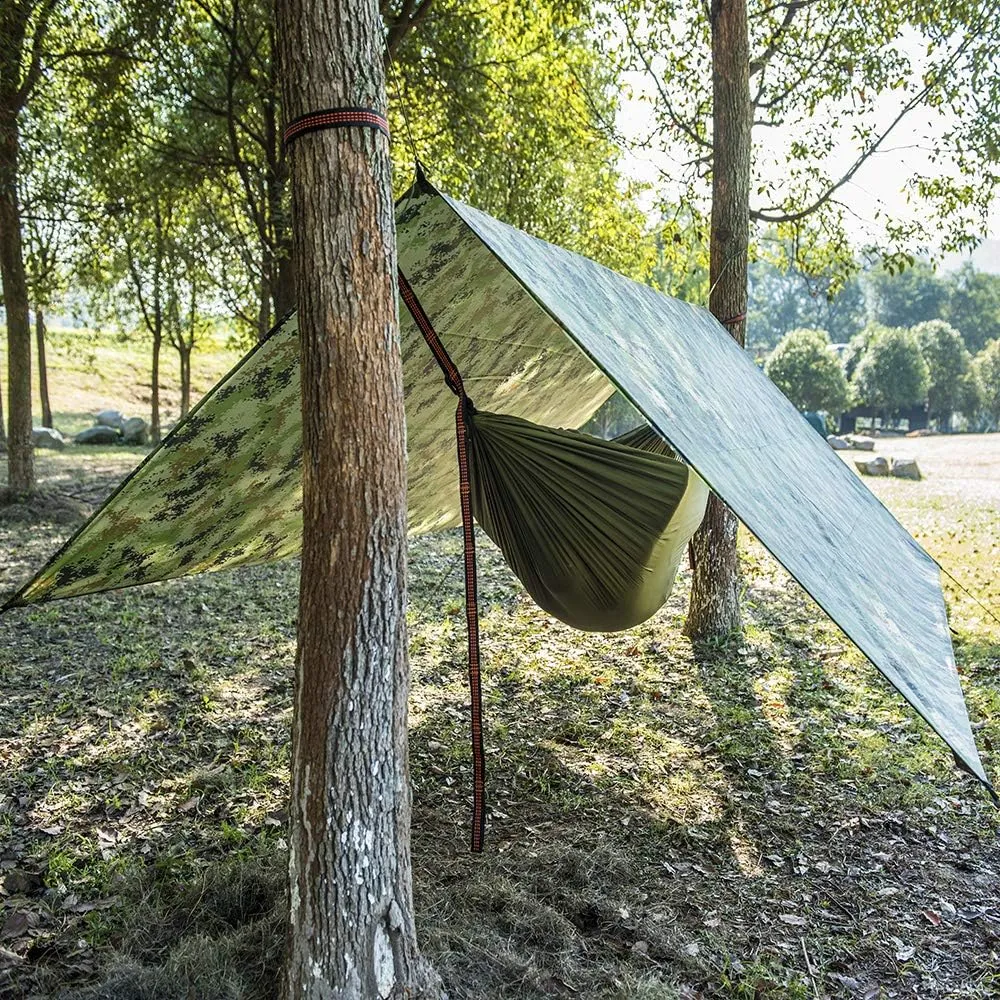 Camping tarp with Poles Rain Fly Tent Tarp 3m x 3m Lightweight Camping Shelter Hiking Tent Tarpaulin