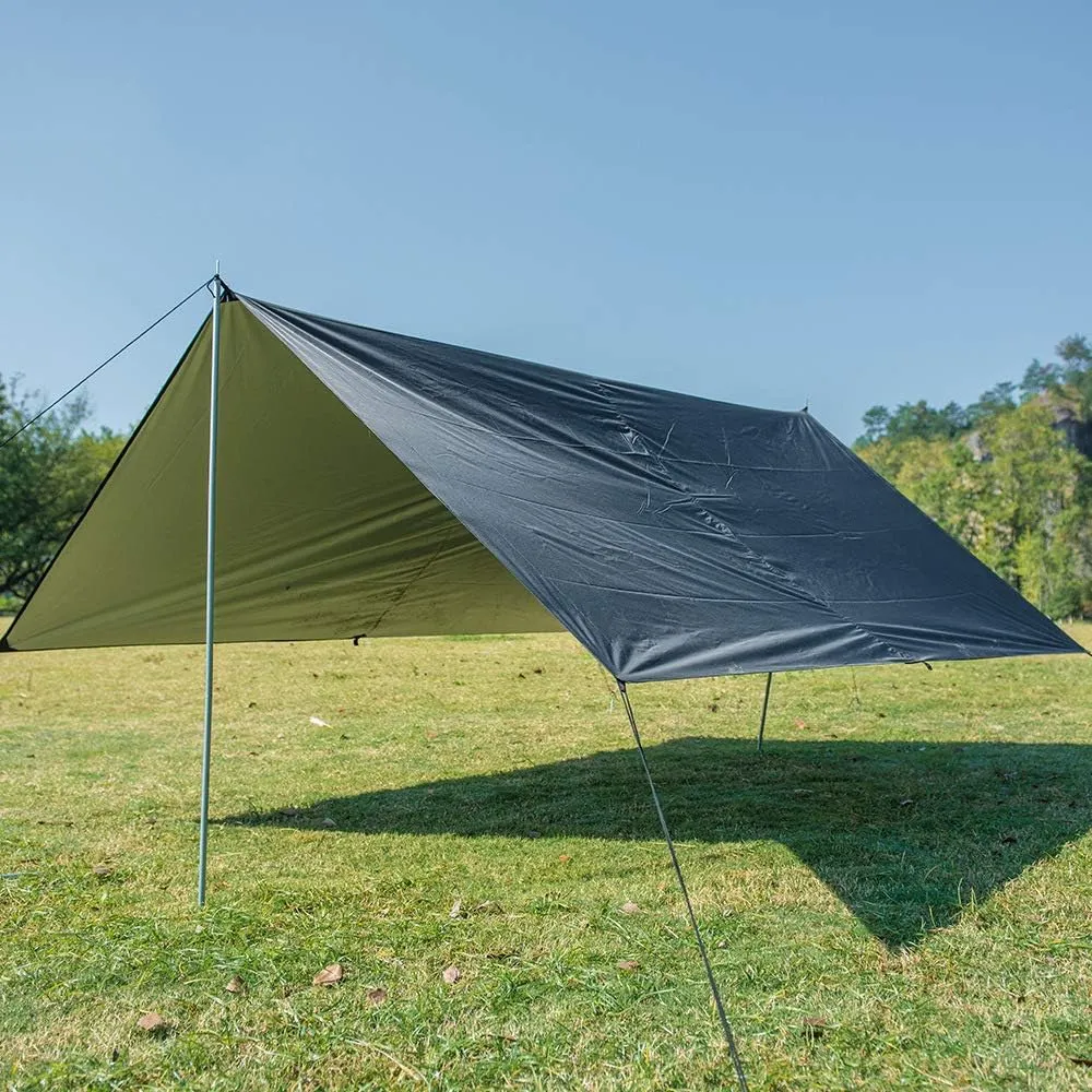 Camping tarp with Poles Rain Fly Tent Tarp 3m x 3m Lightweight Camping Shelter Hiking Tent Tarpaulin