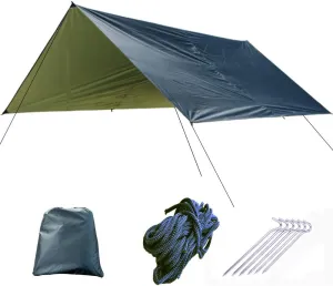Camping tarp with Poles Rain Fly Tent Tarp 3m x 3m Lightweight Camping Shelter Hiking Tent Tarpaulin