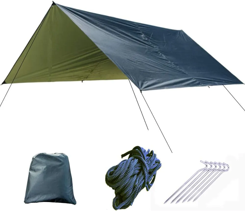 Camping tarp with Poles Rain Fly Tent Tarp 3m x 3m Lightweight Camping Shelter Hiking Tent Tarpaulin