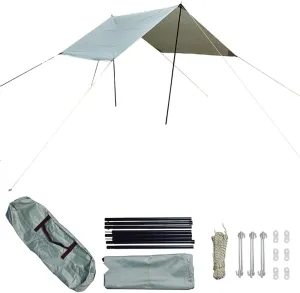 Camping Tarp with Poles Waterproof Car Awning Canopy Tent Tarp for Outdoor, Traveling, Hilking, Potluck (Light Green,9.8×9.8ft)