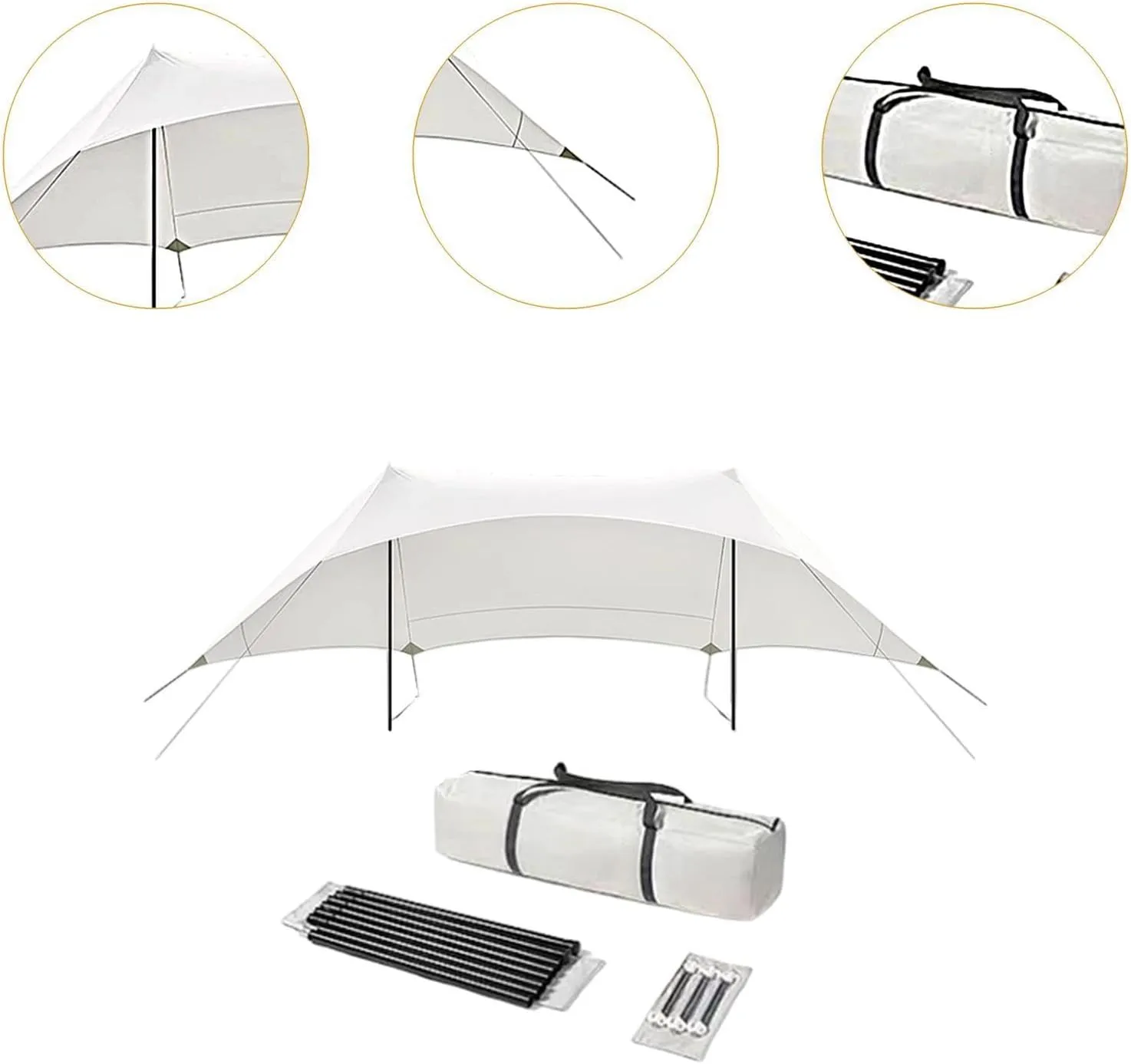 Camping Tarp with Storage Bag Gear Waterproof Camping Canopy Rain Tarp Awning for Backpacking Yard Hiking Garden Backyard, Height 2.1m