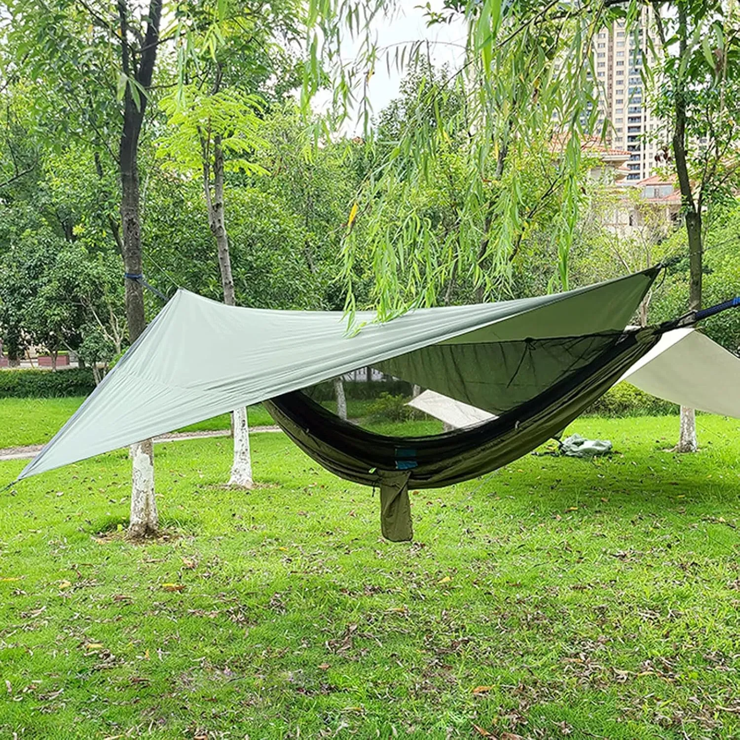 Camping Tarp,Rhombus Waterproof Tarp Tent Shade Outdoor Camping Hammock Garden Silver Coated Awning Canopy Sunshade Ultralight 340 * 260cm (Color : Army Green, Size : 340 * 260cm)