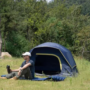 Camping Tent, 2-4 Person Waterproof Dome Tent, Double Layer with Rainfly, 83.9 x 58.3 inches, Navy Blue/Green