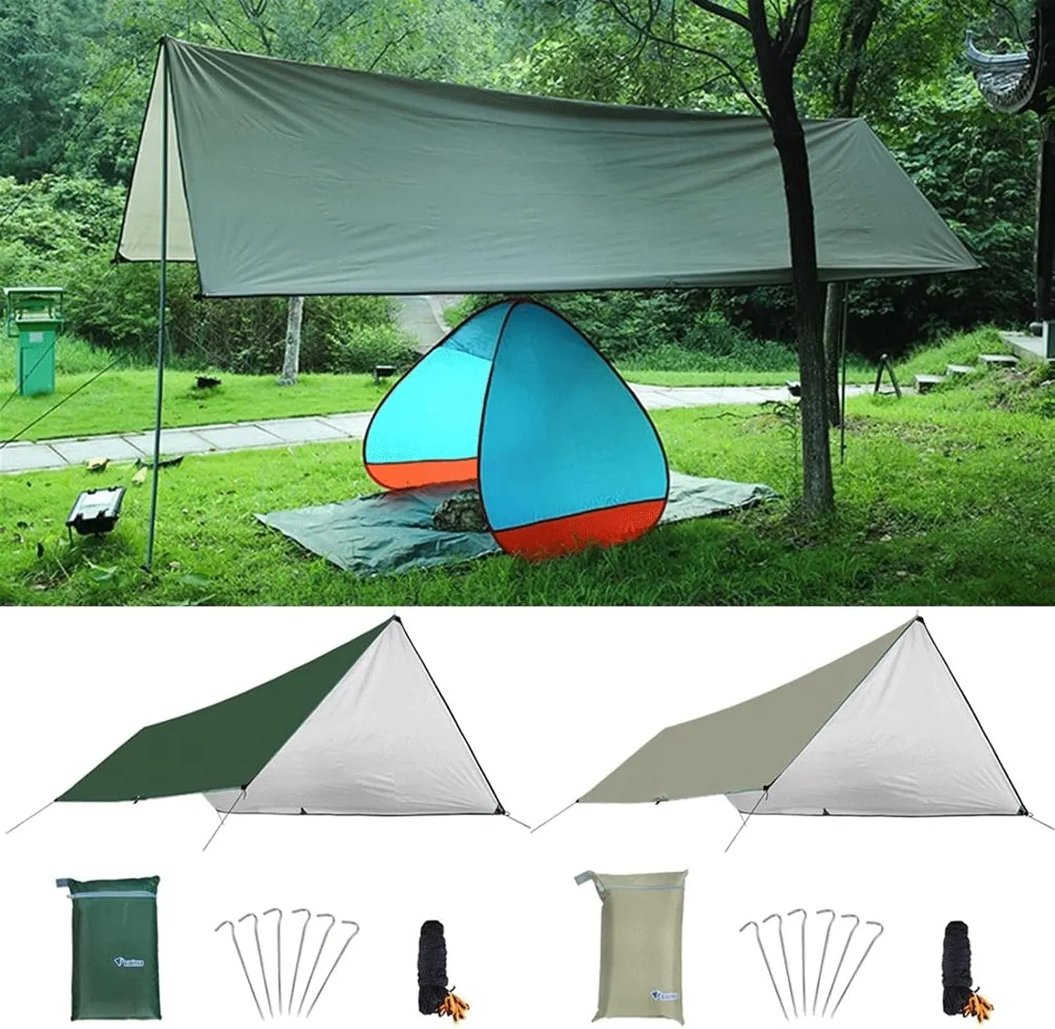 Camping Tent 3x4m Awning Waterproof Tarpaulin Tent Shade Ultra Light Garden Canopy Shade Outdoor Camping Hammock Rainfly Beach Awning (Color : 2, Size