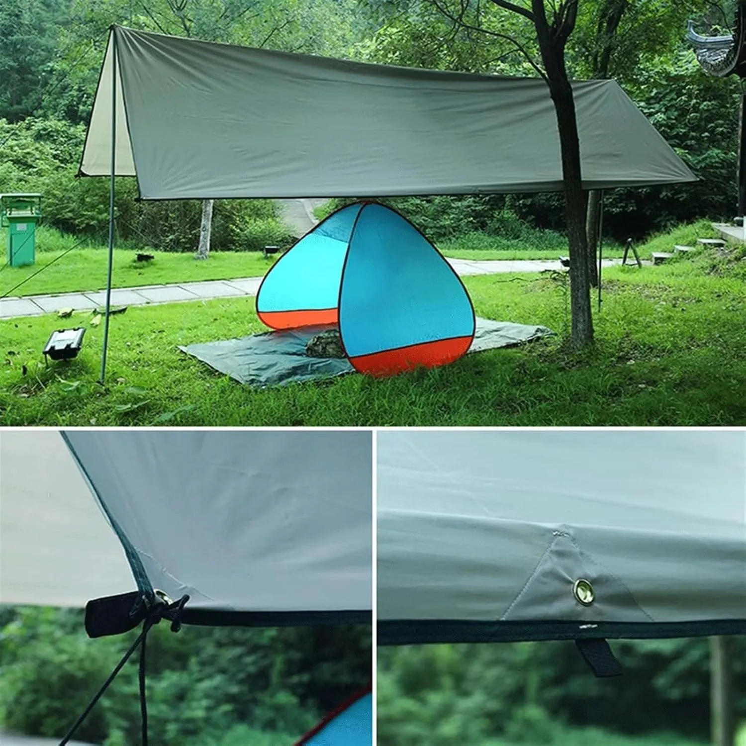 Camping Tent 3x4m Awning Waterproof Tarpaulin Tent Shade Ultra Light Garden Canopy Shade Outdoor Camping Hammock Rainfly Beach Awning (Color : 2, Size