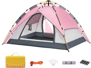 Camping Tent, 4 Person Waterproof Tent, Pop Up Tent for Camping, Portable Backpacking Tent, Instant Setup, Family Tent for Camping Hiking Outdoor