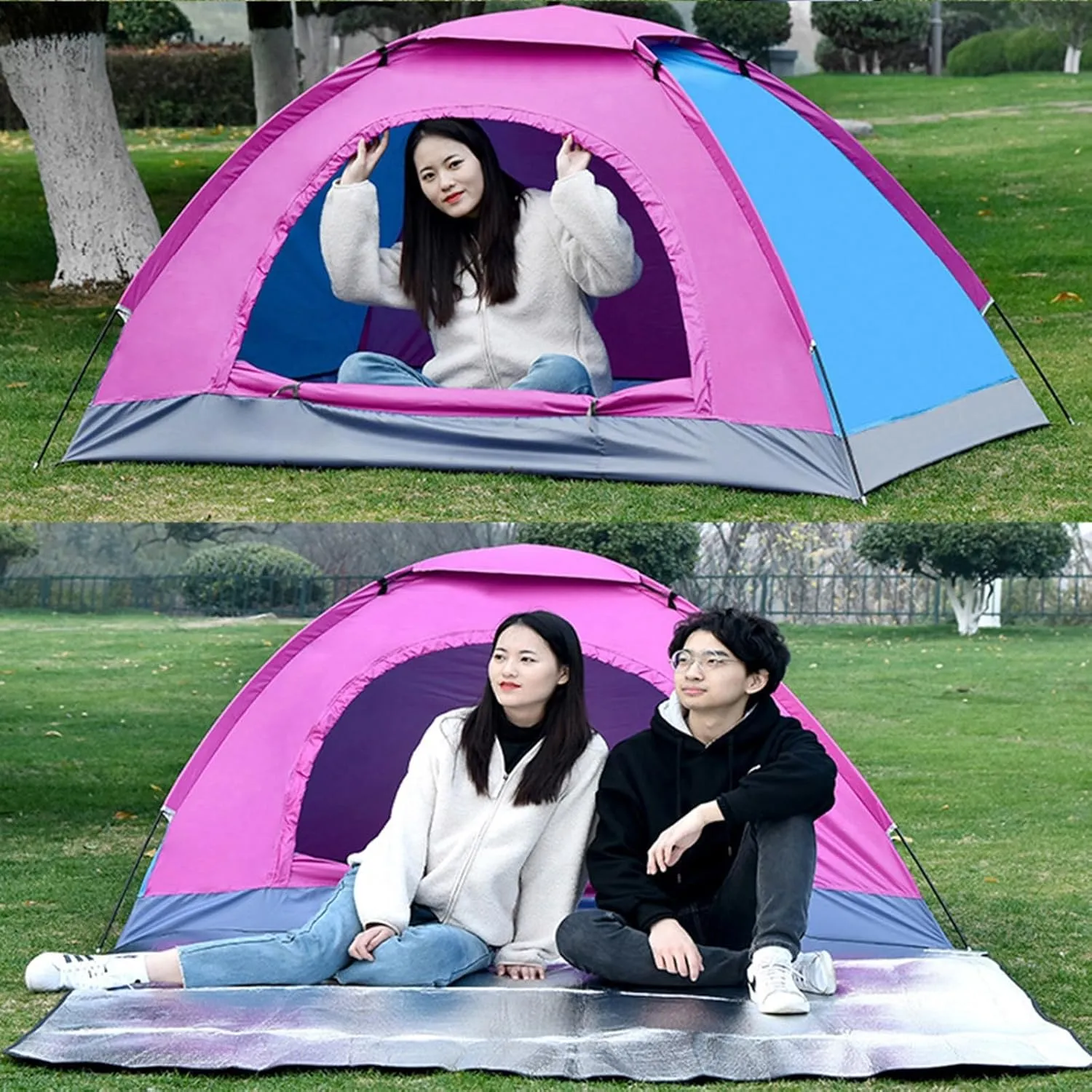 Camping Tent, Double Door Portable Tent With Shelters Carry Bag, 1 To 2 Persons Lightweight Waterproof Camping Hiking Tent, Perfect For Backpacking And Camping(1 person Pink)