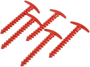 Camping Tent Stakes,5pcs Plastic Tent Stakes Pegs Pins Nylon Screw Ultralight Camping Spiral Nails Awning Trip Kit, Red