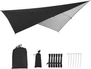Camping Tent Tarp,Portable Lightweight Waterproof Tarpaulin Shelter Sunshade Canopy Hammock Rain Fly Tent Tarp for Camping Outdoor Travel (Color : Black, Size : 290 * 290cm)