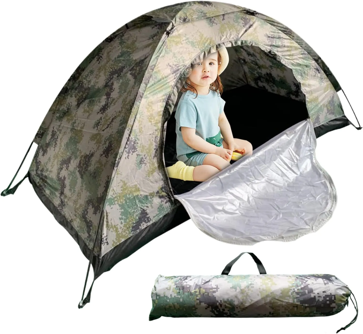 Camping Tent Waterproof Dome Tents Windproof Single Person Tent UV Protection Camouflage Easy Setup Backpacking for Traveling Beach 39x79x43'' Camping