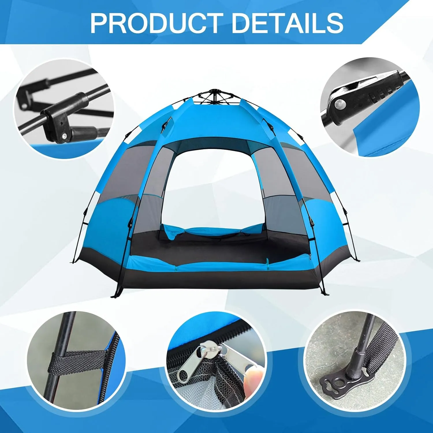 Camping Tents with Hammock for 3 to 4 Persons, Lightweight Family Tent with Mesh Windows Waterproof Easy Tents Instant Pop-Up Tents 60s Easy Setup Tent for Adults Kids Hiking Music Festival