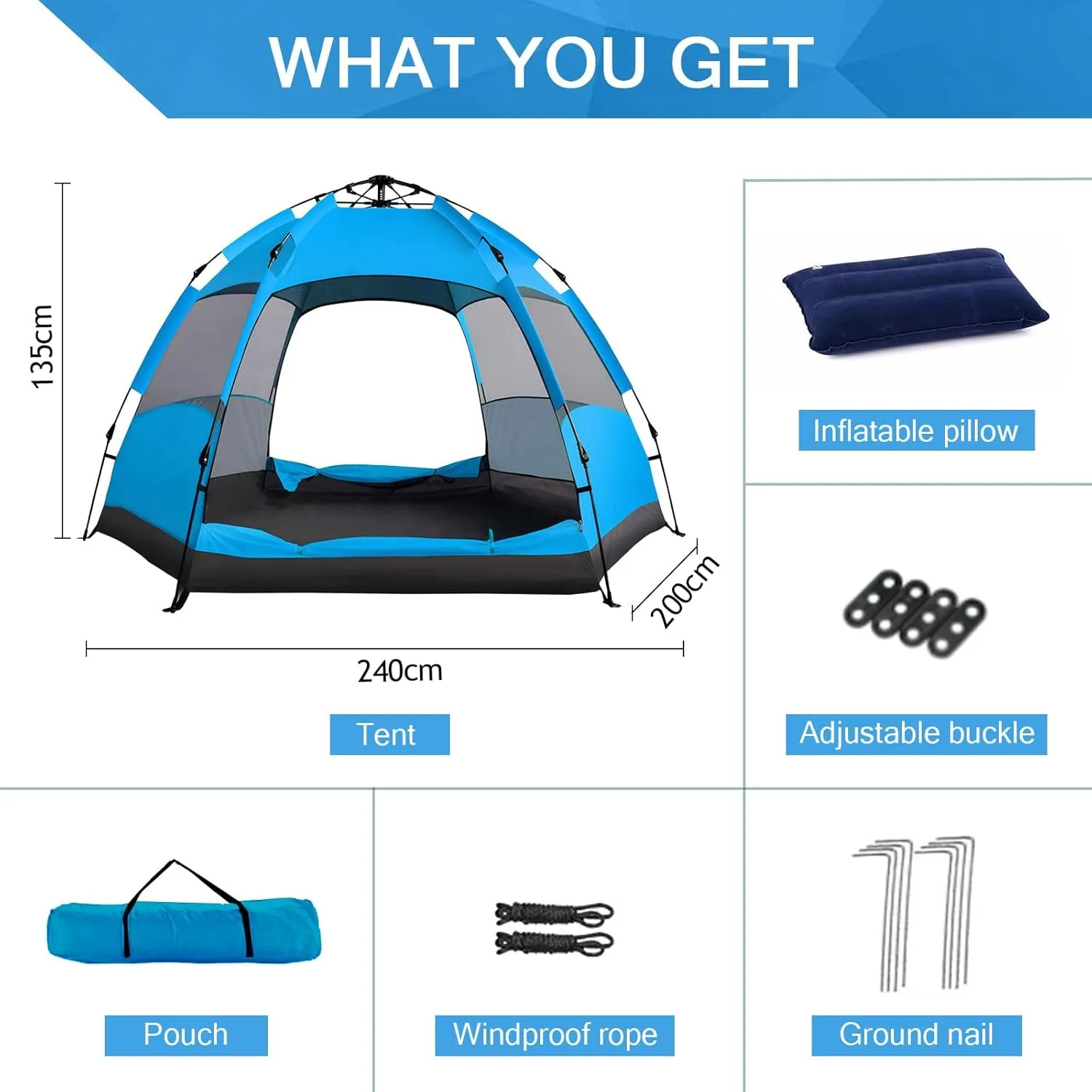 Camping Tents with Hammock for 3 to 4 Persons, Lightweight Family Tent with Mesh Windows Waterproof Easy Tents Instant Pop-Up Tents 60s Easy Setup Tent for Adults Kids Hiking Music Festival