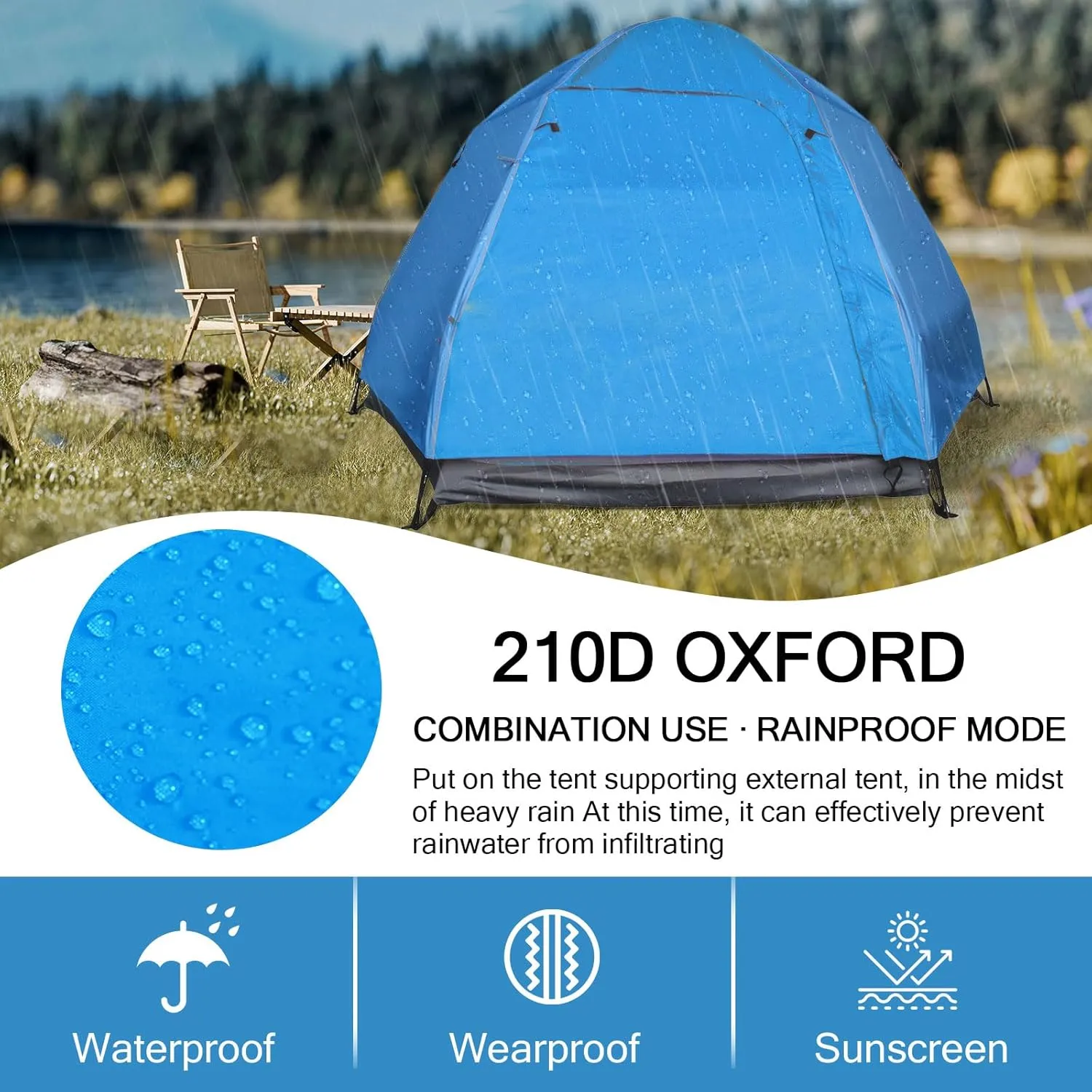 Camping Tents with Hammock for 3 to 4 Persons, Lightweight Family Tent with Mesh Windows Waterproof Easy Tents Instant Pop-Up Tents 60s Easy Setup Tent for Adults Kids Hiking Music Festival