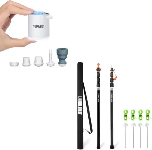 CAMULAND Tent Poles for Tarp   Mini Air Pump, Telescoping Camping Gear Accessories Stakes for Hammock Rain Fly Sun Shade Adjustable Lightweight Aluminum Set