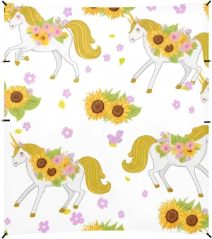 Canopy Tent Beach Whimsical Unicorns Sunflowers Outdoor Patio Sun Shade 9.2 × 10.5 FT Print Camping Shelter Backyard Windproof with Poles Sand Anchor