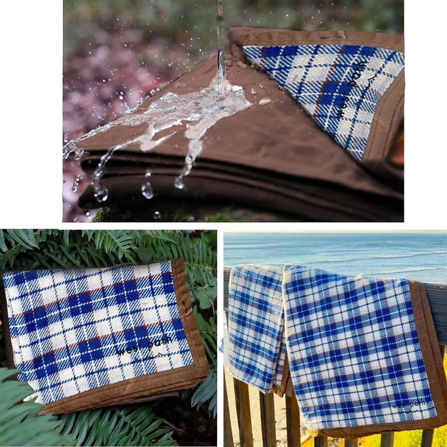 Canvas Camp Blanket – Waterproof Outdoor Blanket, Waxed Canvas with Water Repellent Backing, Bushcraft & Campfire Friendly, Ideal for Camping, Hiking, Beach, Picnic & Festivals (Blue/White, Regular)