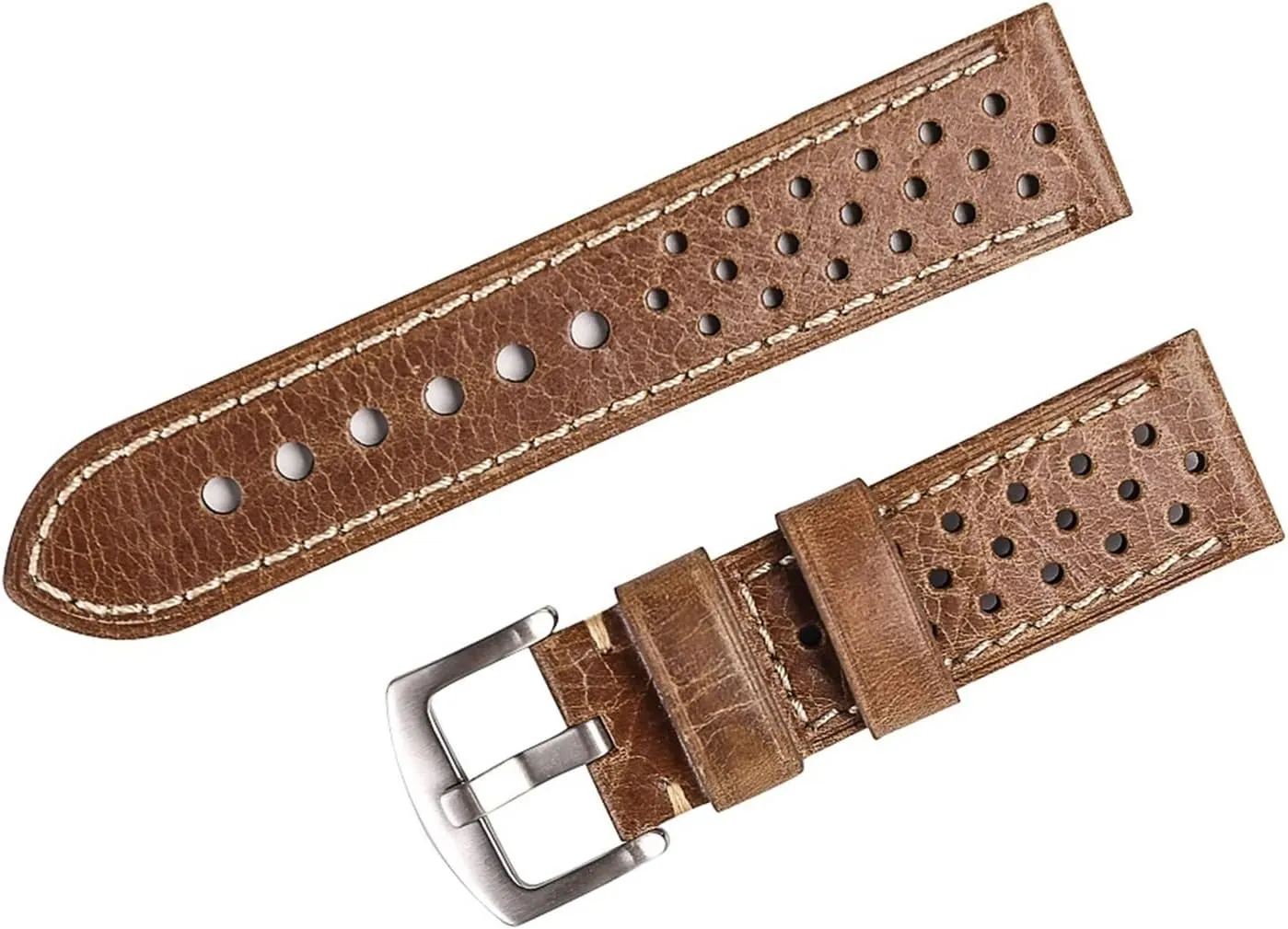 CAREG 23mm Watch Strap Leather Compatible With Men's Vinatge Watch Leather Belt Soft Watch Band Strap Retro Porous Breathable 10 Colors Optional Durable