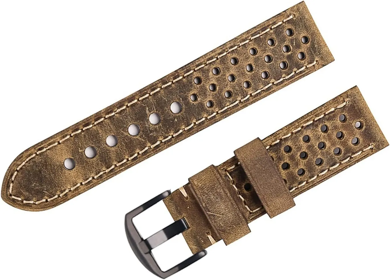 CAREG 23mm Watch Strap Leather Compatible With Men's Vinatge Watch Leather Belt Soft Watch Band Strap Retro Porous Breathable 10 Colors Optional Durable