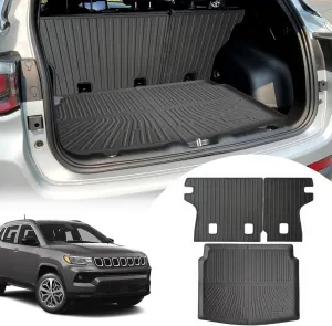 Cargo Liners Backrest Mat for Jeep Compass Accessories 2017-2025 with Hook&Loop Rear Trunk Mat Rear Seat Back Cover Protector All Weather Anti-Slip Split Dog Liner 3 PCS