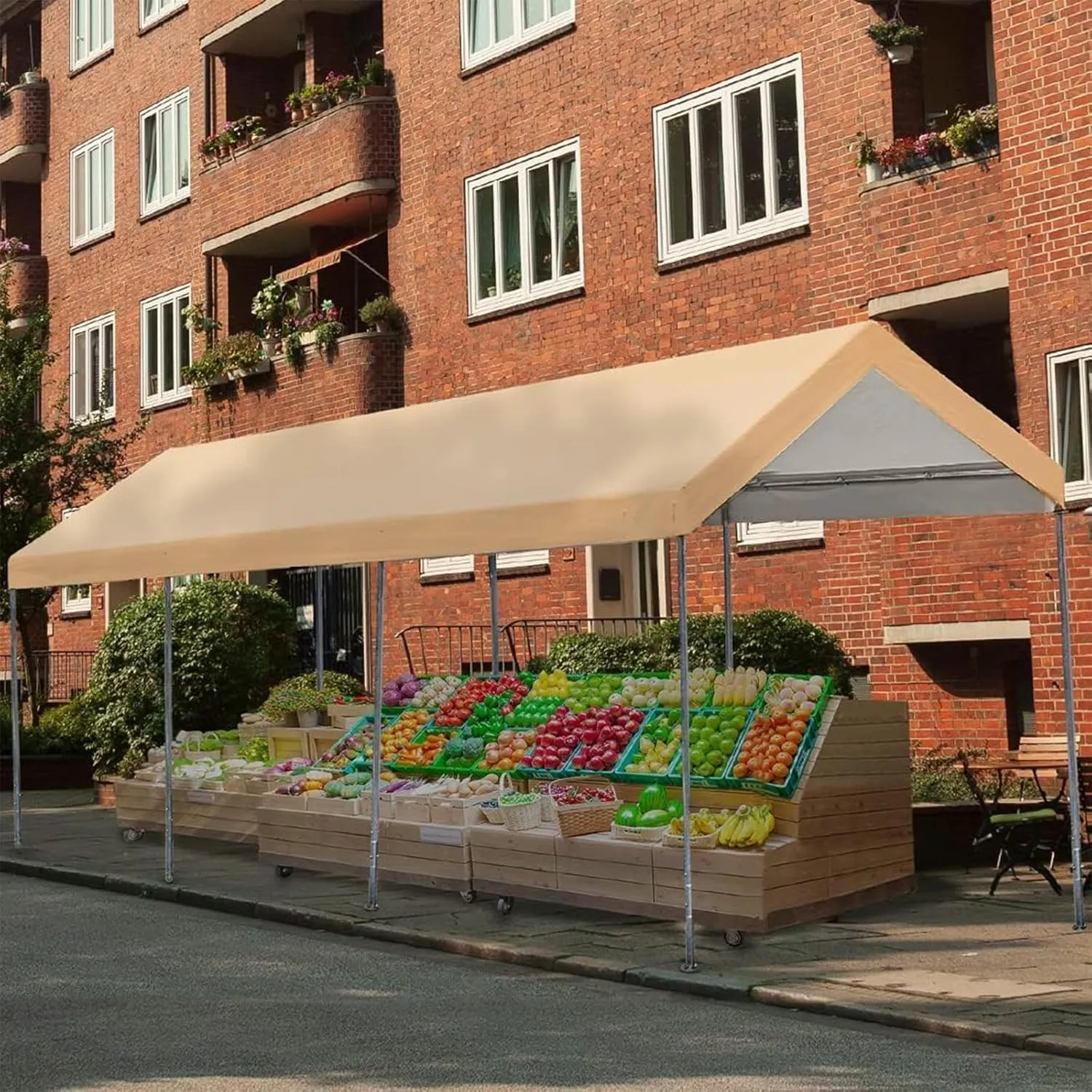 Carport Replacement Canopy Cover for Car Tent Top Garage Shelter Cover Tarp with Ball Bungees (Only Top Cover, Frame Not Include) (Beige 10’ x 20‘)