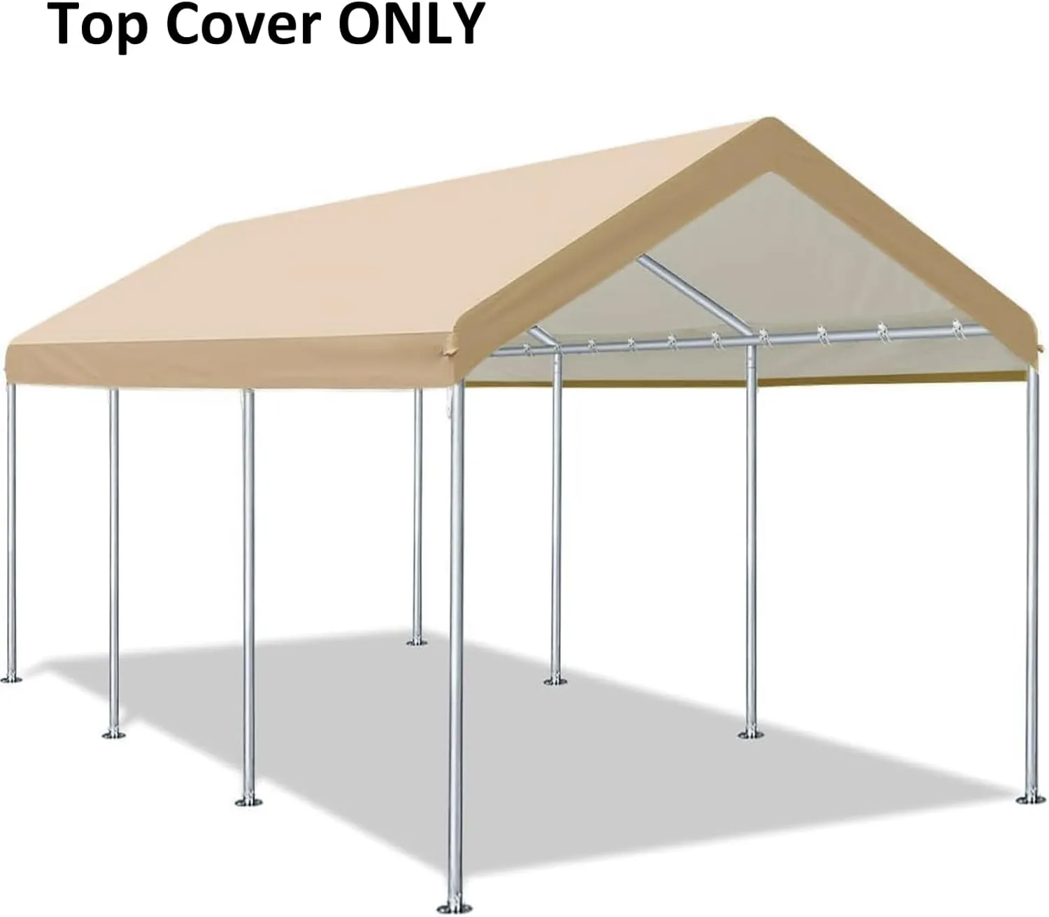 Carport Replacement Canopy Cover for Car Tent Top Garage Shelter Cover Tarp with Ball Bungees (Only Top Cover, Frame Not Include) (Beige 10’ x 20‘)