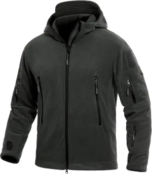 CARWORNIC Men's Military Tactical Fleece Jacket Warm Multi-Pockets Outdoor Hooded Coat