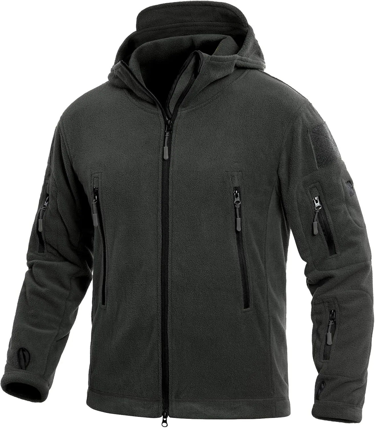 CARWORNIC Men's Military Tactical Fleece Jacket Warm Multi-Pockets Outdoor Hooded Coat