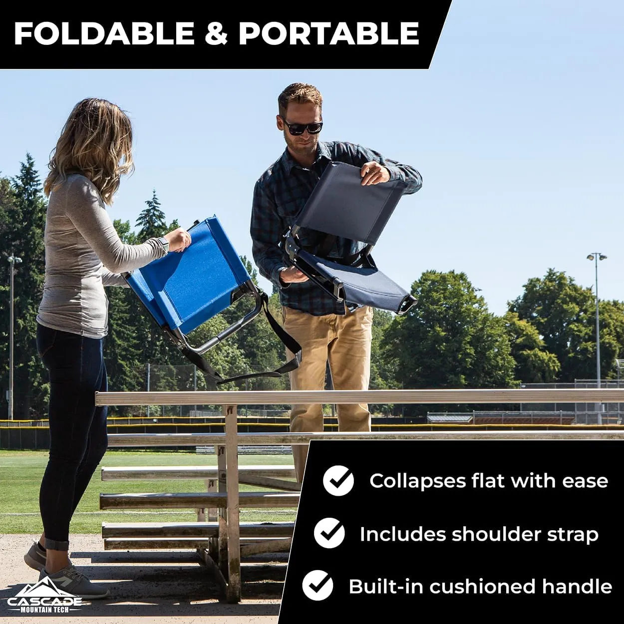 Cascade Mountain Tech Stadium Seat - Lightweight, Portable Folding Chair for Bleachers and Benches - Royal Blue, Regular - 17"