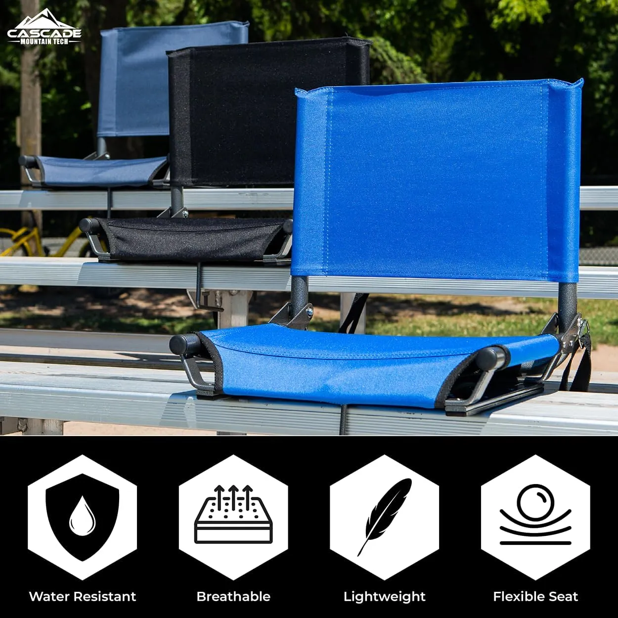 Cascade Mountain Tech Stadium Seat - Lightweight, Portable Folding Chair for Bleachers and Benches - Royal Blue, Regular - 17"