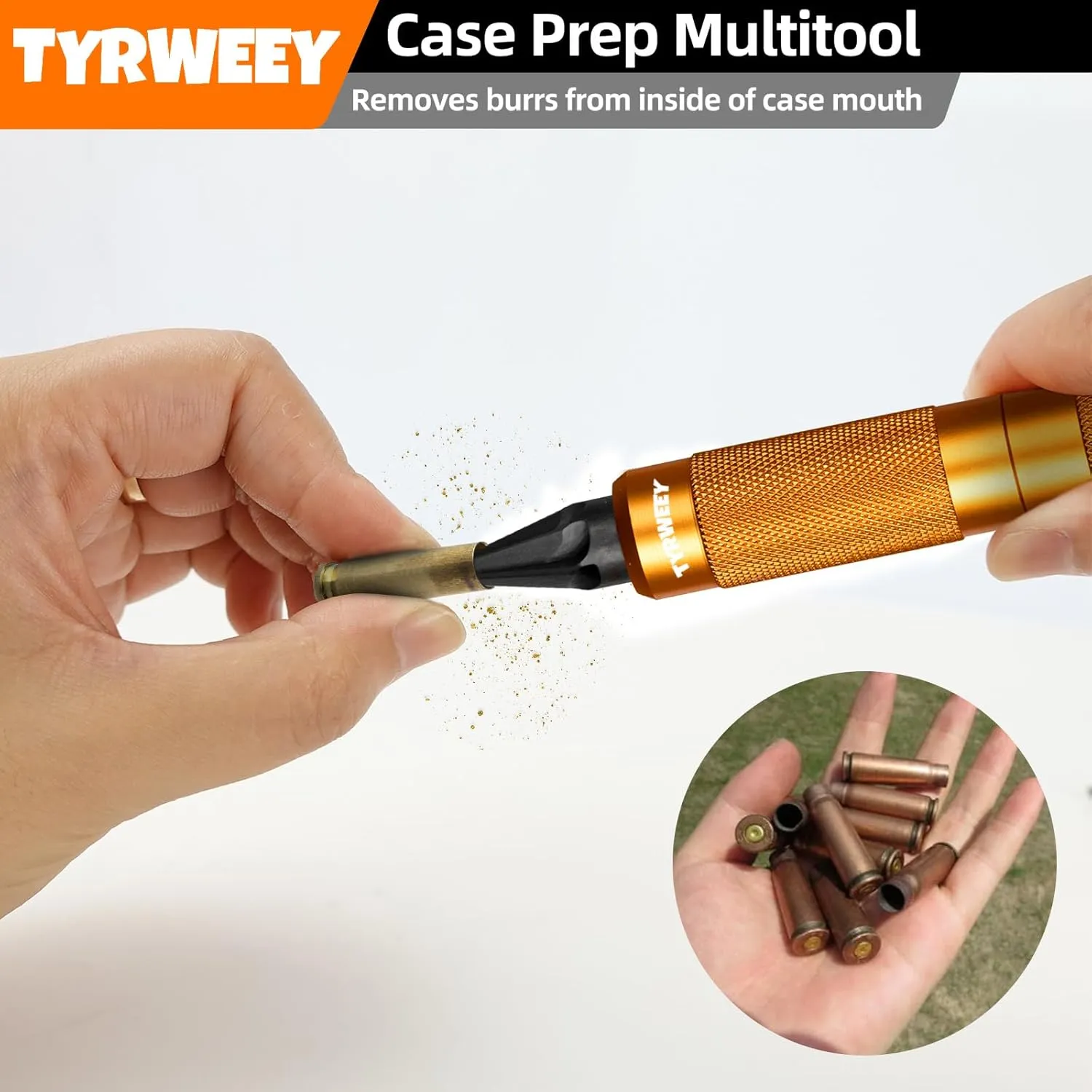 Case Prep Multitool, Case Chamfer Deburring Tools for Reloading, Primer Pocket Reamers and Cleaners for Removing Crimps (Orange)