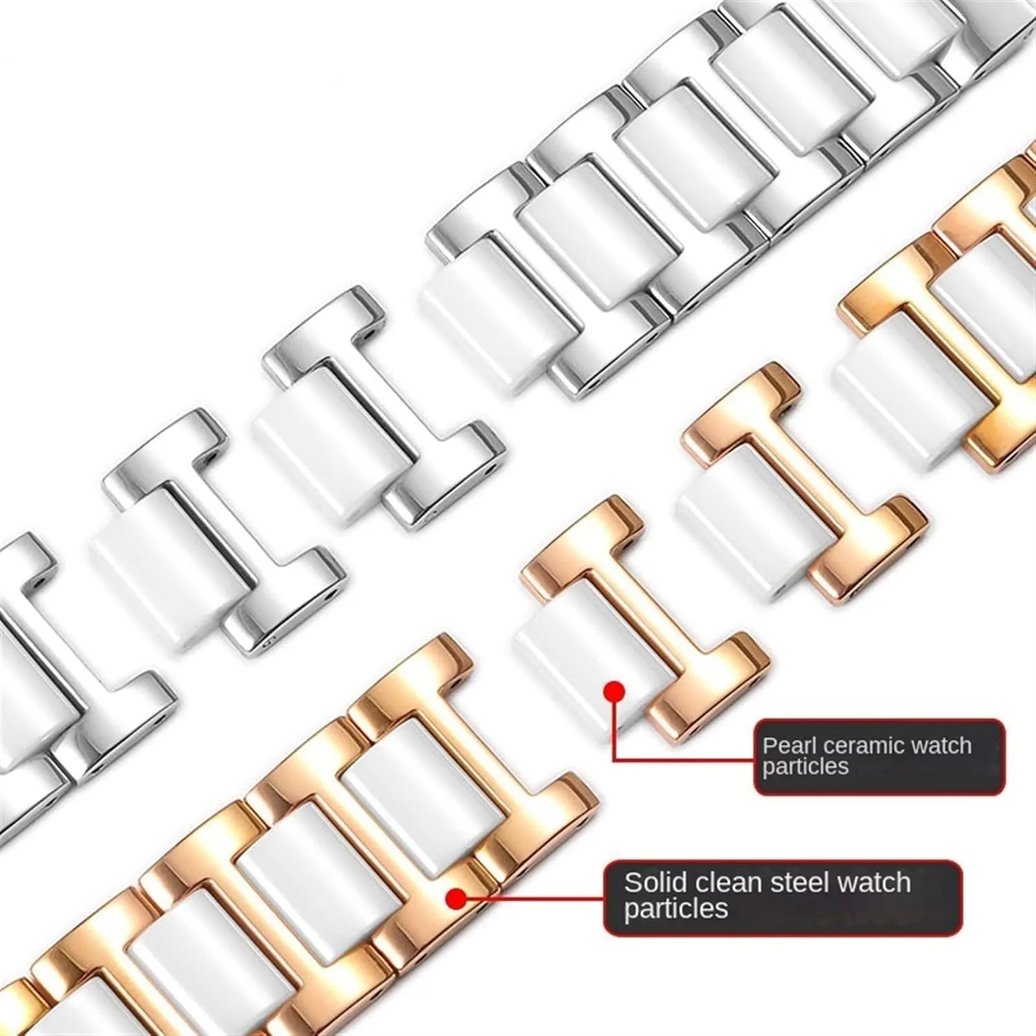 Ceramic Bracelet Stainless Steel Combination watchband for Women Man Strap Fashion Wristwatch Band