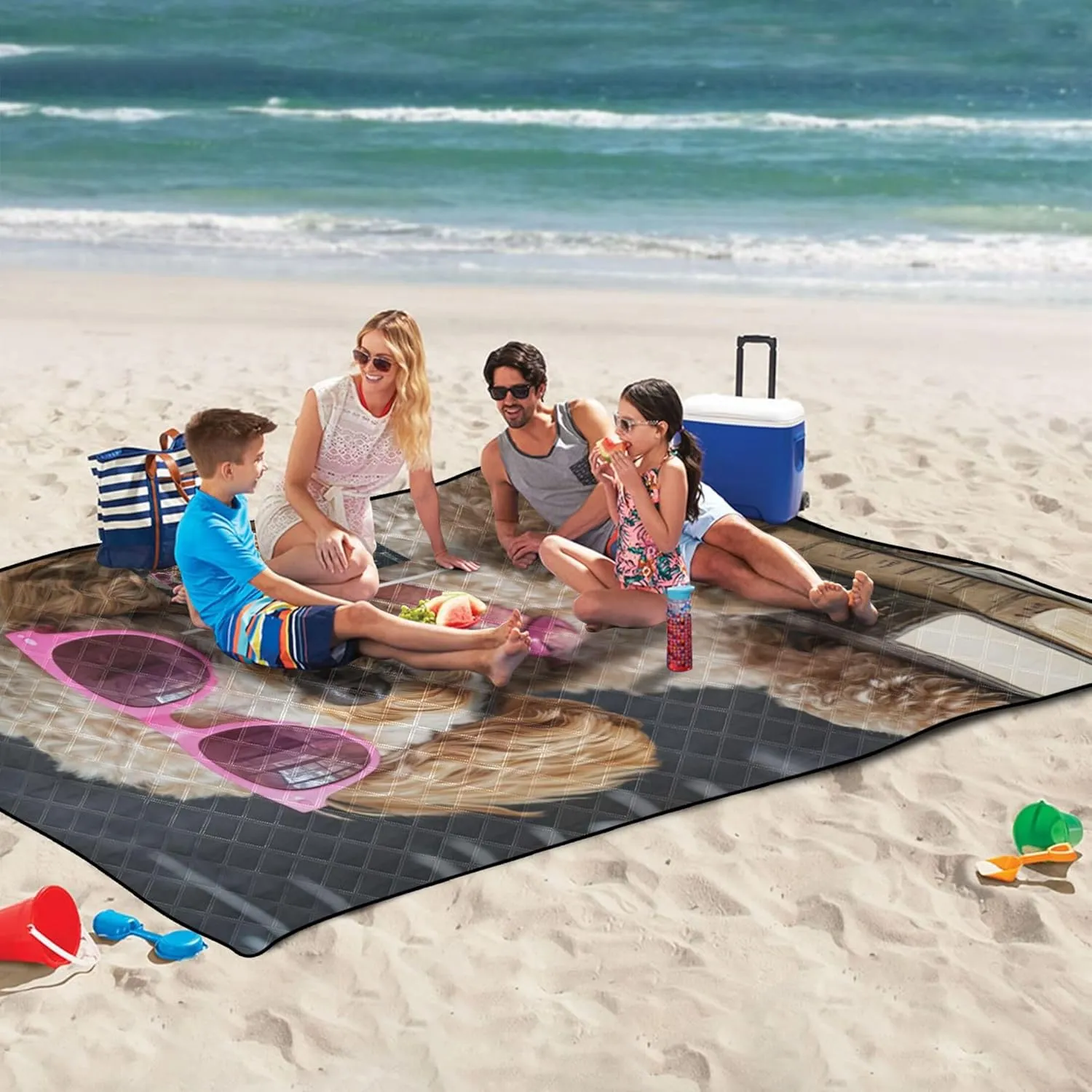 CHIFIGNO Funny Poodle Glasses Books Waterproof Beach Blanket Sandproof Print Outside Blankets for Grass Cute Picnic Mat Foldable 80" x 60"